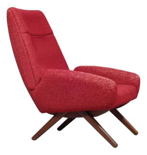 Mid 20th Century Danish Modern High Back Lounge Chair With Scissor Leg Base