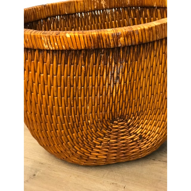 Mid20th Century Woven Reed Basket With Wood Handles Chairish