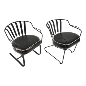 Mid 20th Century Wrought Iron Arm Chairs in the Style of Russell Woodard - Set of 2