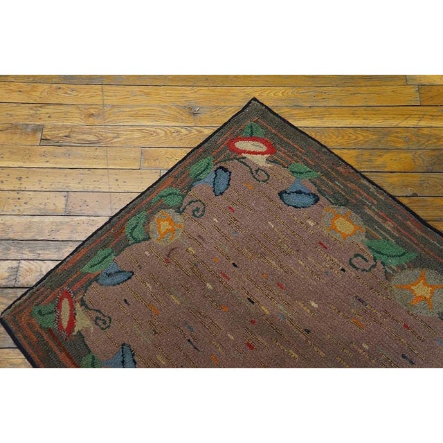 Abstract 1920s Mauve Abstract Floral Antique American Hooked Rug 2'6" X 3'9" Handknotted Wool Carpet For Sale - Image 3 of 4