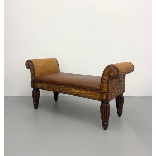 Vintage Pulaski Scroll Arm Bench For Sale - Image 4 of 9