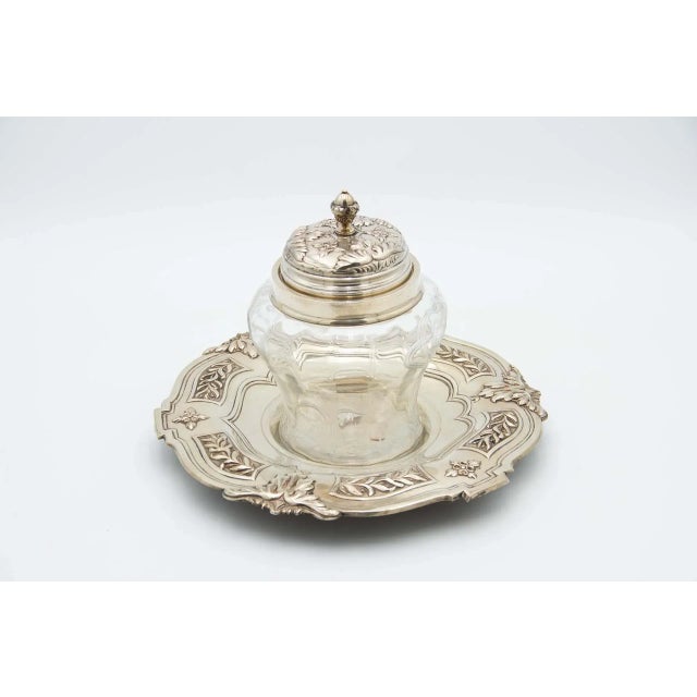 Silver Cookie Jar with Cut Glass Jar For Sale - Image 5 of 5