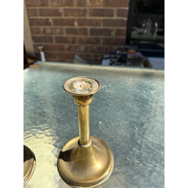 1970s Pair of Short Brass Candle Holders For Sale - Image 4 of 6