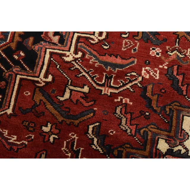 1980s Heriz Rug 7’1” X 10’1” Red Wool Vintage Tribal Hand-Knotted Oriental Carpet For Sale - Image 5 of 15