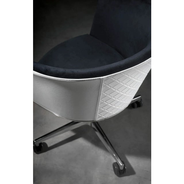 Contemporary Office Chair with Leather Backing and 4 wheels by Jacobo Ventura for CA Spanish Handicraft For Sale - Image 3 of 4