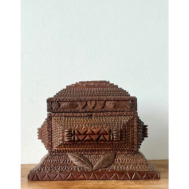Wood Vintage Boho Monumental Tramp Art Box For Sale - Image 7 of 12