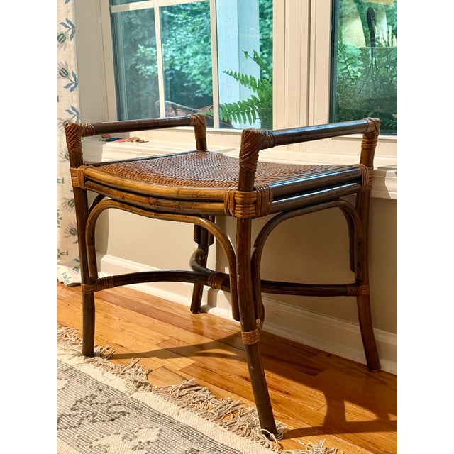 Contemporary Woven Rattan & Bamboo Accent Bench For Sale - Image 3 of 5