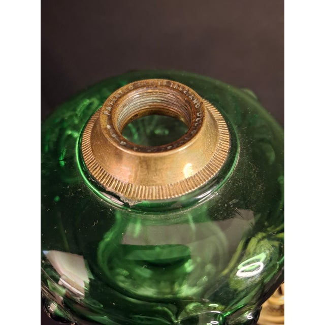 Metal Antique Victorian Emerald Green Glass Kerosene Lamp Clear Star Base Scovill Queen Anne For Sale - Image 7 of 18