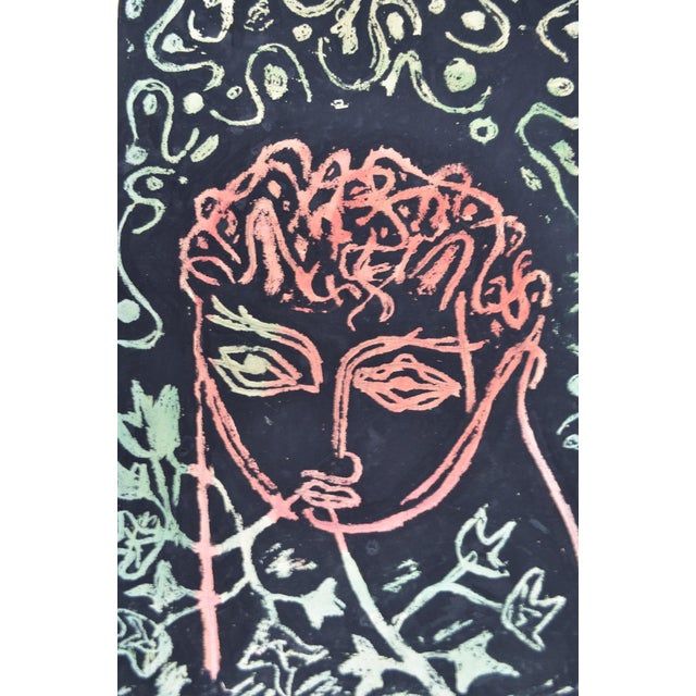 1950 Guillain Siroux “Visage Rose” French Modernist Mixed Media Portrait For Sale - Image 4 of 11