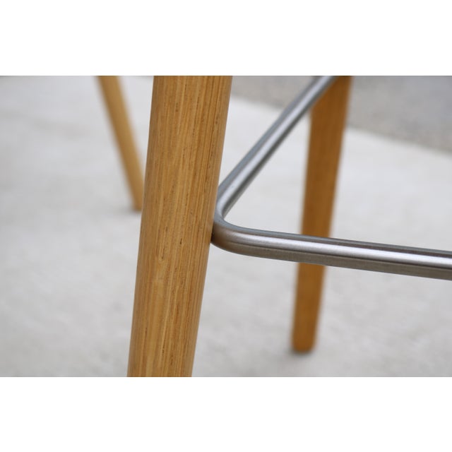Danish Iskos-Berlin for Muuto Brown Leather Fiber Bar Stools Oak Base - Set of 3 For Sale - Image 16 of 18
