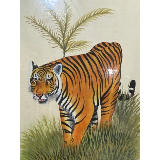 African 20th C. Burlwood Framed Tiger Painting For Sale - Image 3 of 8