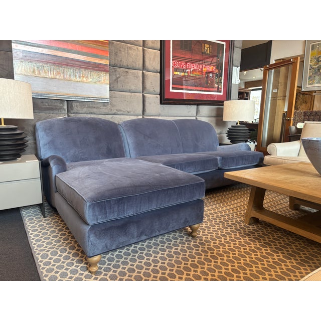 New chaise sectional in deep blue Mohair velvet. Design client ordered it on own and it did not fit the space. Is being...