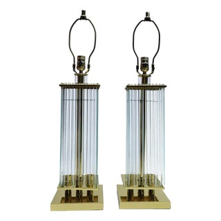Late 20th Century Pair of Gaetano Sciolari Glass Rod Waterfall Table Lamps For Sale