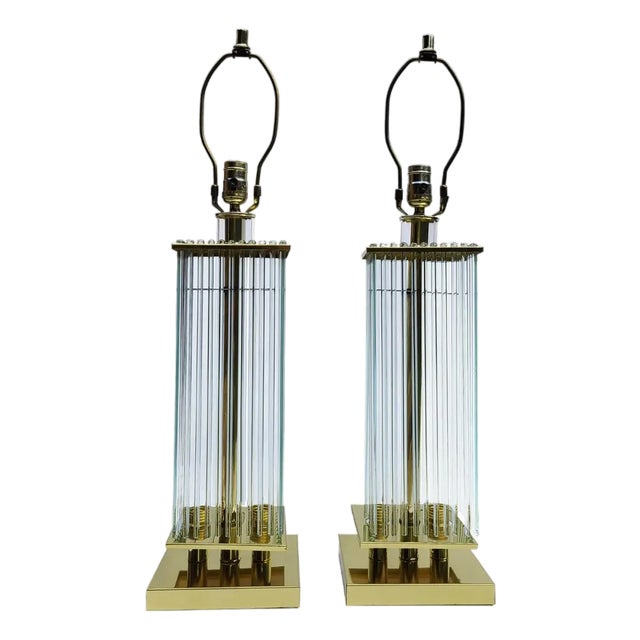 Late 20th Century Pair of Gaetano Sciolari Glass Rod Waterfall Table Lamps For Sale
