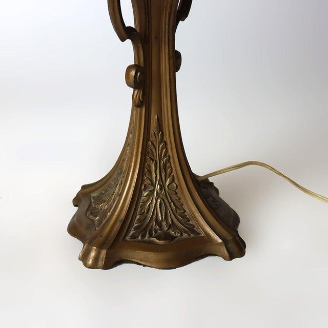 Arts & Crafts Antique Bradley & Hubbard School Arts & Crafts 6-Panel Slag Glass Lamp C1920 For Sale - Image 3 of 6