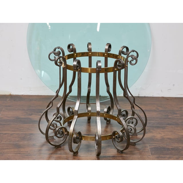 Silver Midcentury Italian Glass Top Center Table with Sculptural Steel and Brass Base For Sale - Image 8 of 12