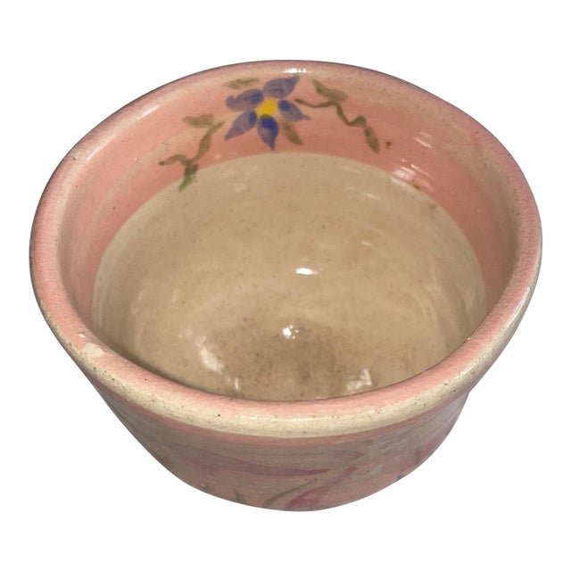 Signed 1994 Studio Pottery Floral Stoneware Bowl For Sale