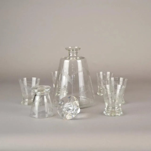 Pre-War Glass Decanter with Glasses, 1930s, Set of 7 For Sale - Image 4 of 5