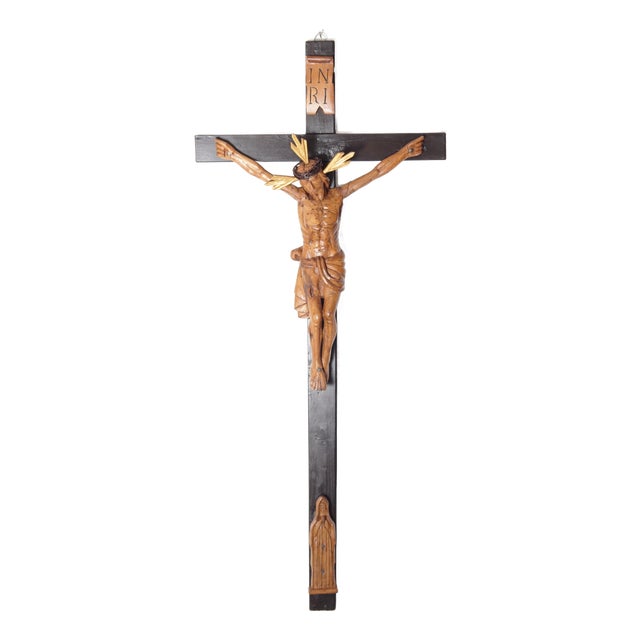 Late 19th Century Linden Wood Carved Crucifix, Bohemia, 1800s For Sale