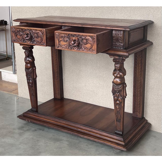 Late 19th Century 19th Century Console Carved Table Renaissance with Beige Marble Top For Sale - Image 5 of 18