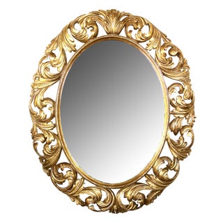 Well-Carved Italian Baroque Style Oval Giltwood Mirror For Sale