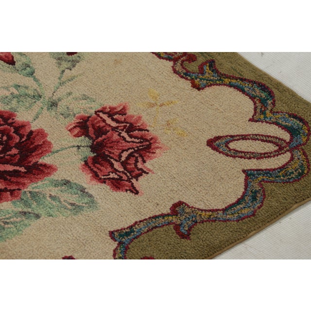 Rug & Kilim Antique Hooked Square Rug in Beige With Floral Medallion, From Rug & Kilim For Sale - Image 4 of 6