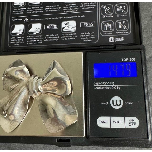 Metal Vintage Bow Brooch Silver Plated Ribbon Pin For Sale - Image 7 of 7