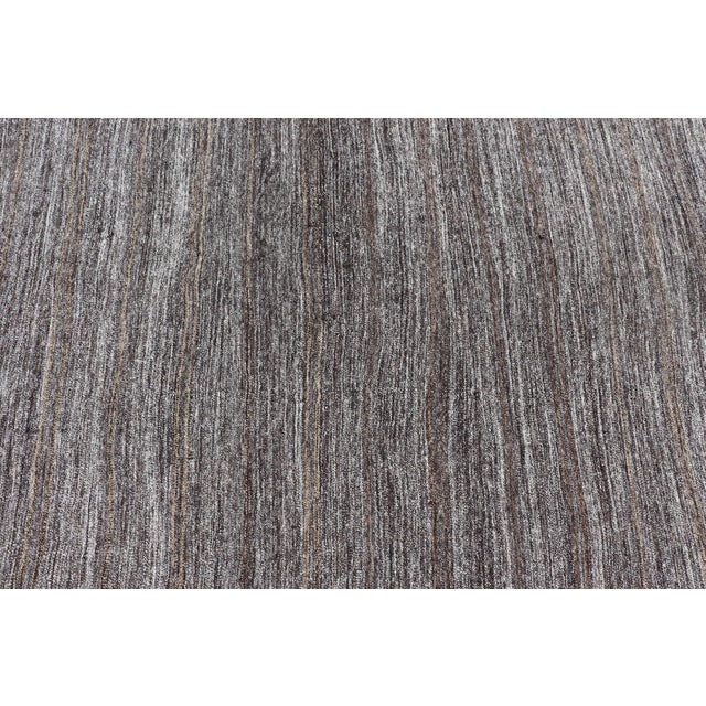 Traditional Vintage Turkish Kilim Rug With Variegated Stripes in Charcoal, Gray & Ivory For Sale - Image 3 of 14
