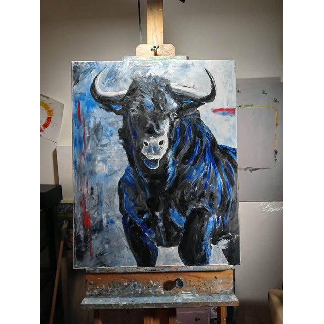 Modern "Asterion of Crete" Original Oil & Cold Wax Painting of Bull For Sale - Image 3 of 3