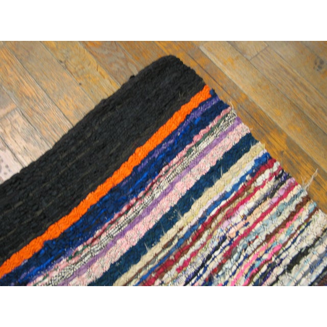 Mid 20th Century 1940s Multicolor Stripe Antique American Rag Rug 2' 11" X 8' 4" Handmade Wool Carpet For Sale - Image 5 of 5