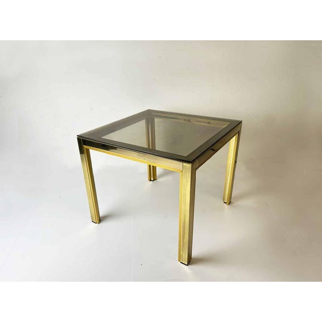 Metal Vintage Hollywood Regency Brass & Smoked Glass Side Table by Renato Zevi, 1970s For Sale - Image 7 of 7