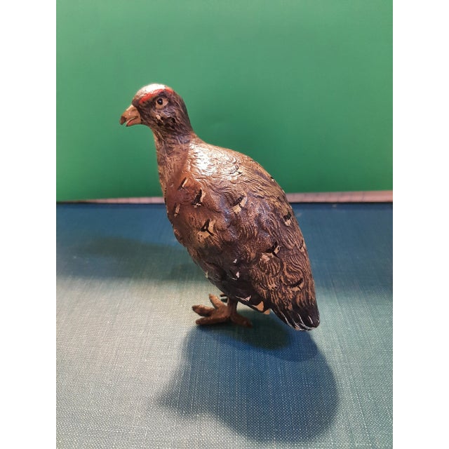 NICE AUSTRIAN BRONZE MINIATURE COLD PAINTED STANDING partridge / quail figurine. COLD PAINTED IN NATURALISTIC COLORS OVER...