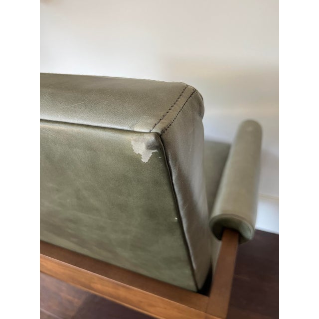Jeanneret Inspired Green Leather Accent Chair For Sale - Image 9 of 9