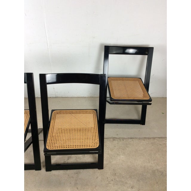 Set of 4 Folding Chairs With Black Lacquer Finish and Caned Seats For Sale - Image 4 of 18