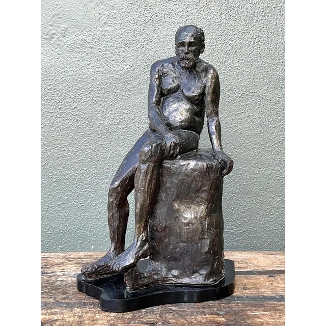Vintage Bronzed Terracotta Seated Male Sculpture For Sale - Image 4 of 12