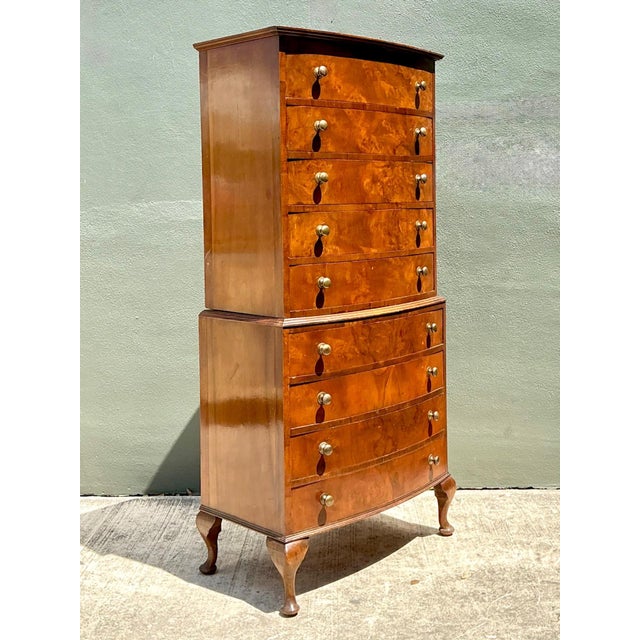 Vintage Queen Anne Style Wood Tallboy Dresser For Sale - Image 9 of 12