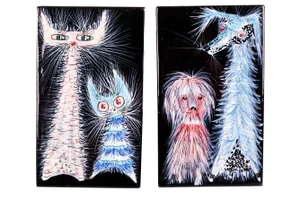 Ceramic Plates with Polychromed Figures by Otello Rosa, San Polo, Venice, Set of 2