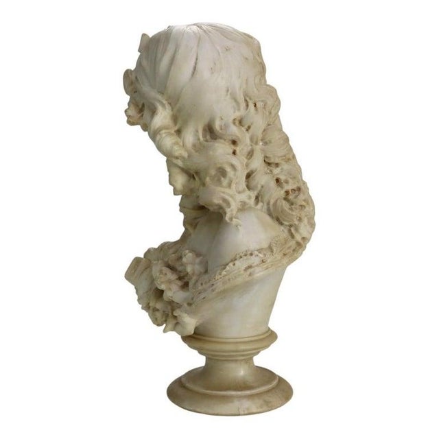 Italian Classical Carved Alabaster Bust of a Maiden With Flowers by P. Bazzanti For Sale - Image 11 of 13