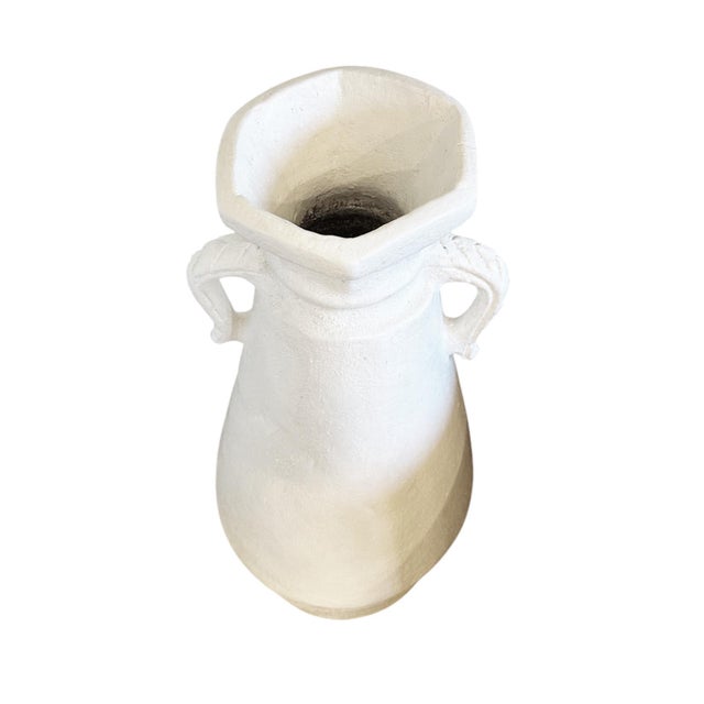 Large Sculptured Hand-Crafted White Terracotta-Clay Pottery Vessel For Sale - Image 12 of 13