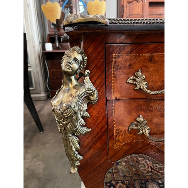 Mid 20th Century Mid 20th Century Louis XV Style Serpentine Burl Walnut Bureau Plat Desk For Sale - Image 5 of 8