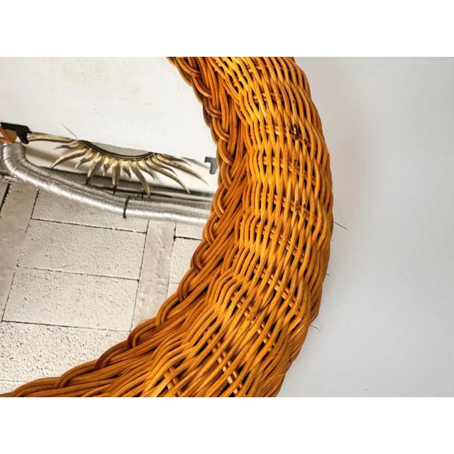 Mid-Century French Riviera Rattan and Bamboo Oval Wall Mirror, Italy, 1960s For Sale - Image 6 of 9