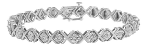 .925 Sterling Silver 1/10 cttw Miracle-Set Round-Cut Diamond "X" Link Tennis Bracelet (I-J color, I2-I3 clarity) - 7.25"