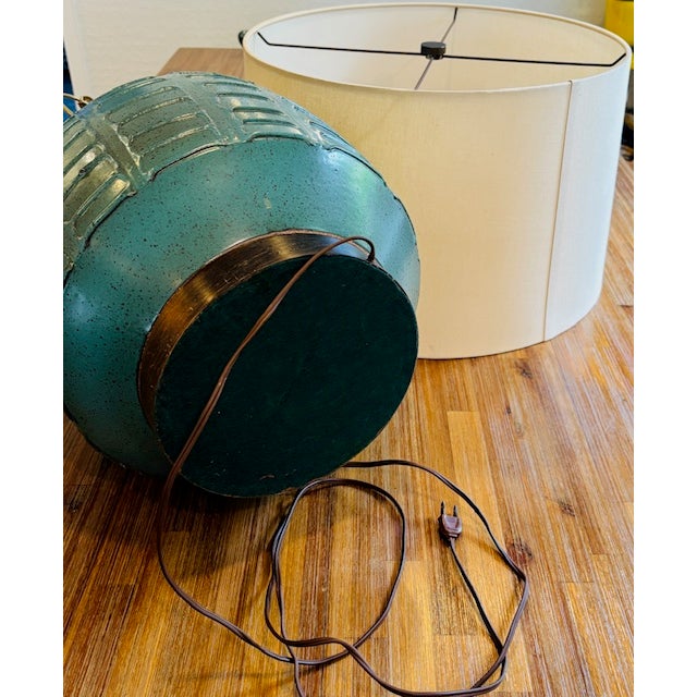 1960s David Cressey Attributed Teal Stoneware Table Lamp For Sale In San Diego - Image 6 of 12