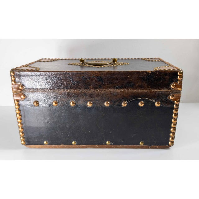 20th Century French Studded Leather Document Box With Paper Lined Interior For Sale In New York - Image 6 of 14