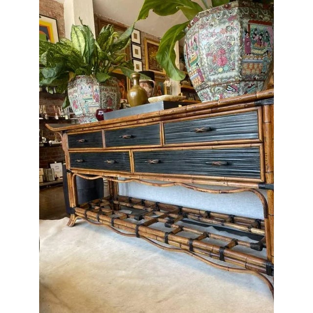 Asian Vintage Chinoiserie Bamboo & Lacquered Sideboard For Sale - Image 3 of 12