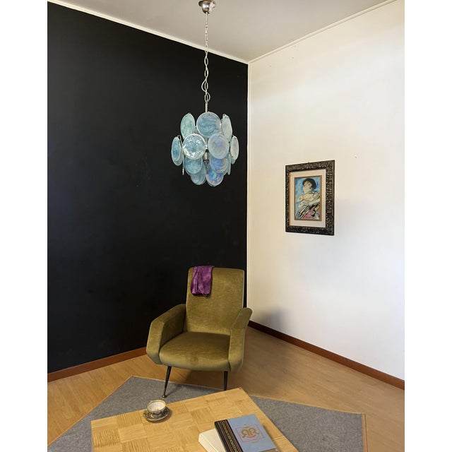Vintage Italian Blue Murano Glass Disc Chandelier For Sale - Image 4 of 16