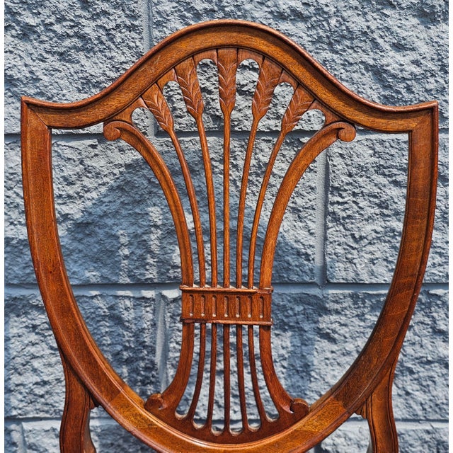 Hepplewhite Pair Hepplewhite Style Mahogany and Upholstered Shield Back Side Chairs For Sale - Image 3 of 12