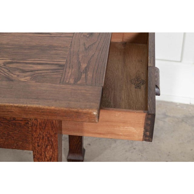 English Monumental Oak Library Table, 1930s For Sale - Image 15 of 16