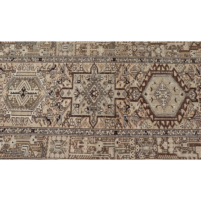 Textile Vintage Persian Karadjeh Long Runner With Medallion Design in Natural Wool Tones For Sale - Image 7 of 12