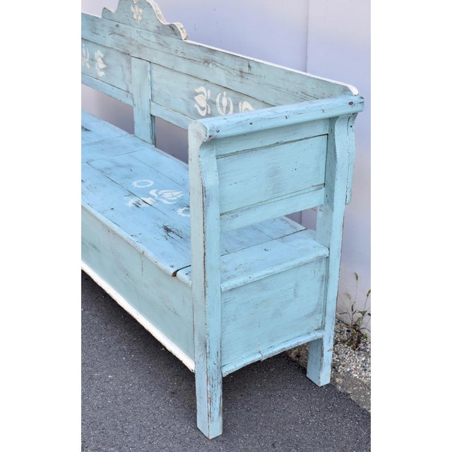 Folk Art Painted Pine Storage Bench or Settle, Hungary, Circa 1890 For Sale - Image 3 of 12